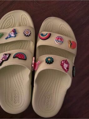 CROCS Light Green Slide Sandals with Colorful Charms